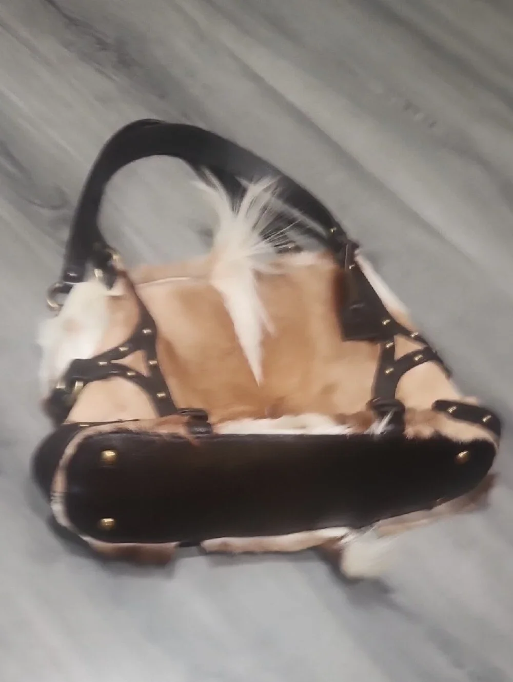 EUC Diane Gail Natural Hair-On Hide Tote Bag with Dark Leather Trim